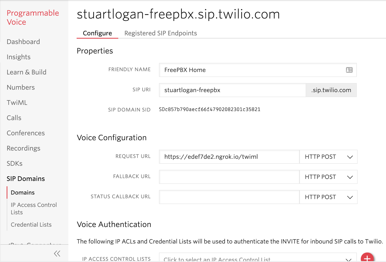 SIP Domain console example