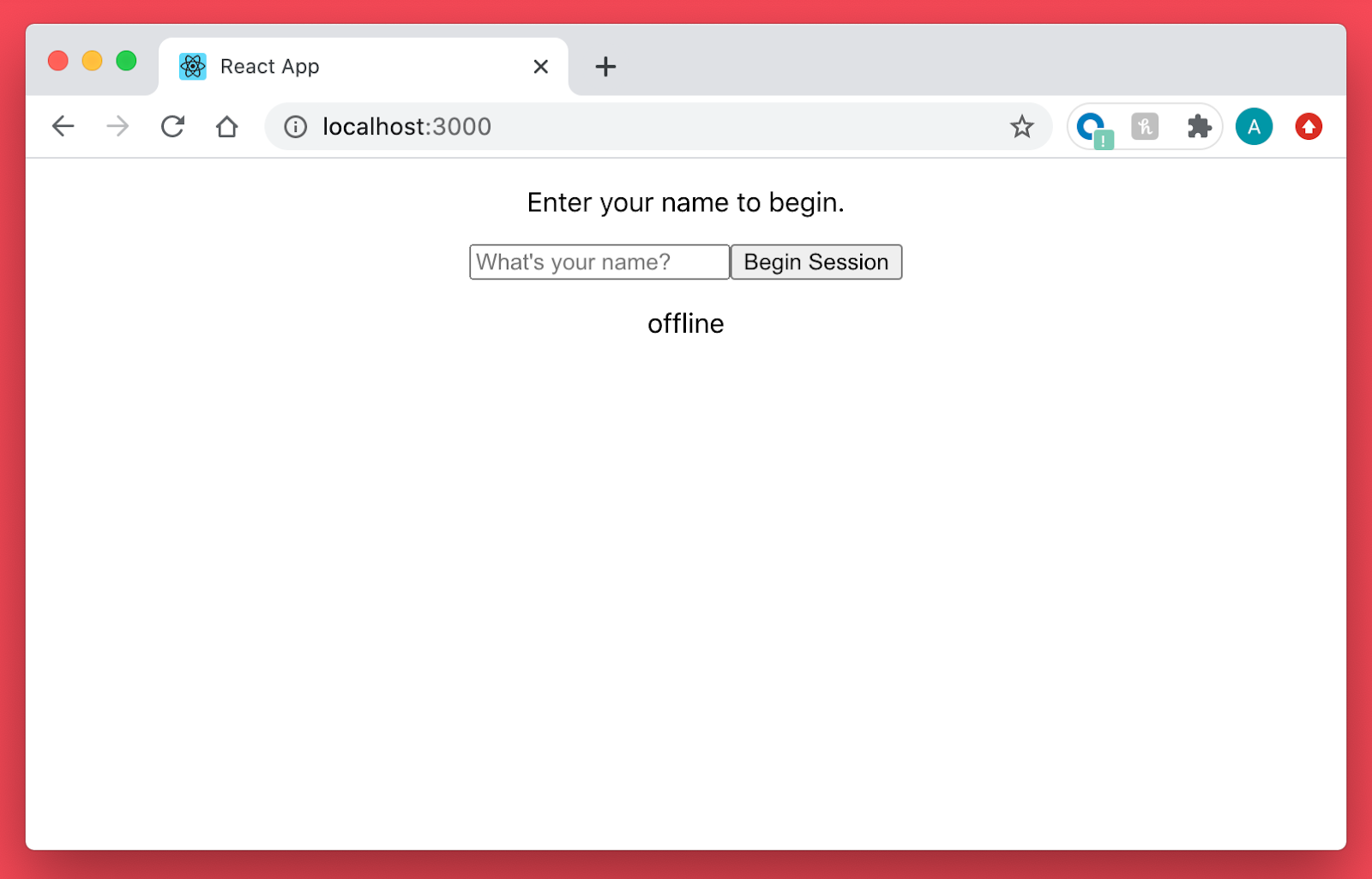 Screenshot of react app showing input form