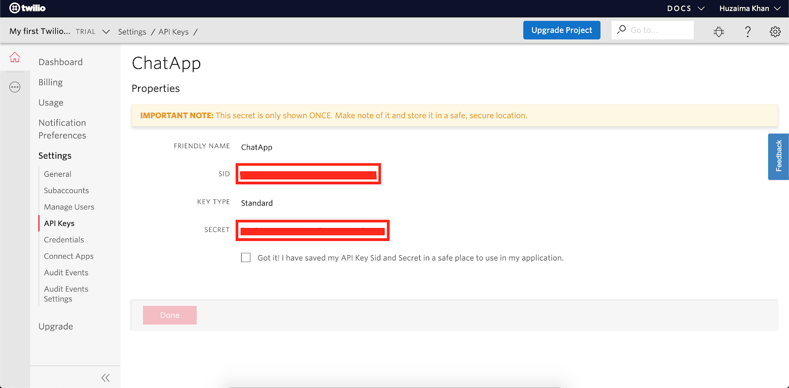 twilio API key setup