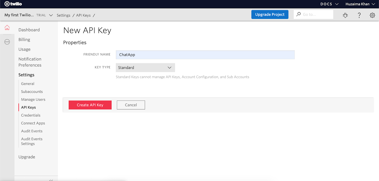 twilio API key setup