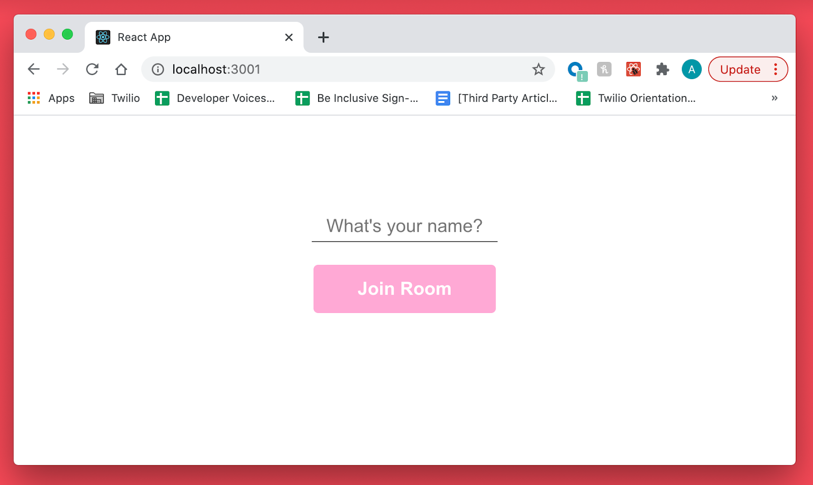 Screenshot showing app lobby in browser window