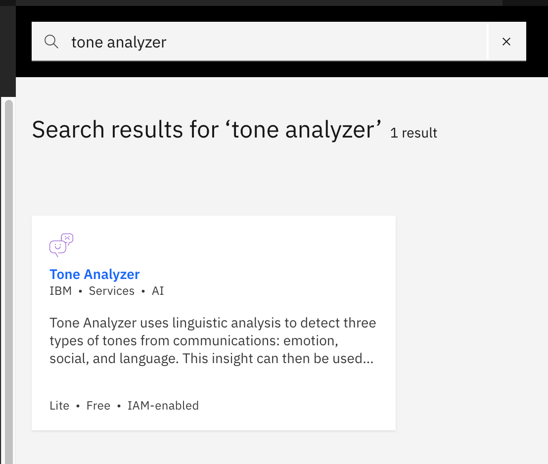 Tone analyzer search results