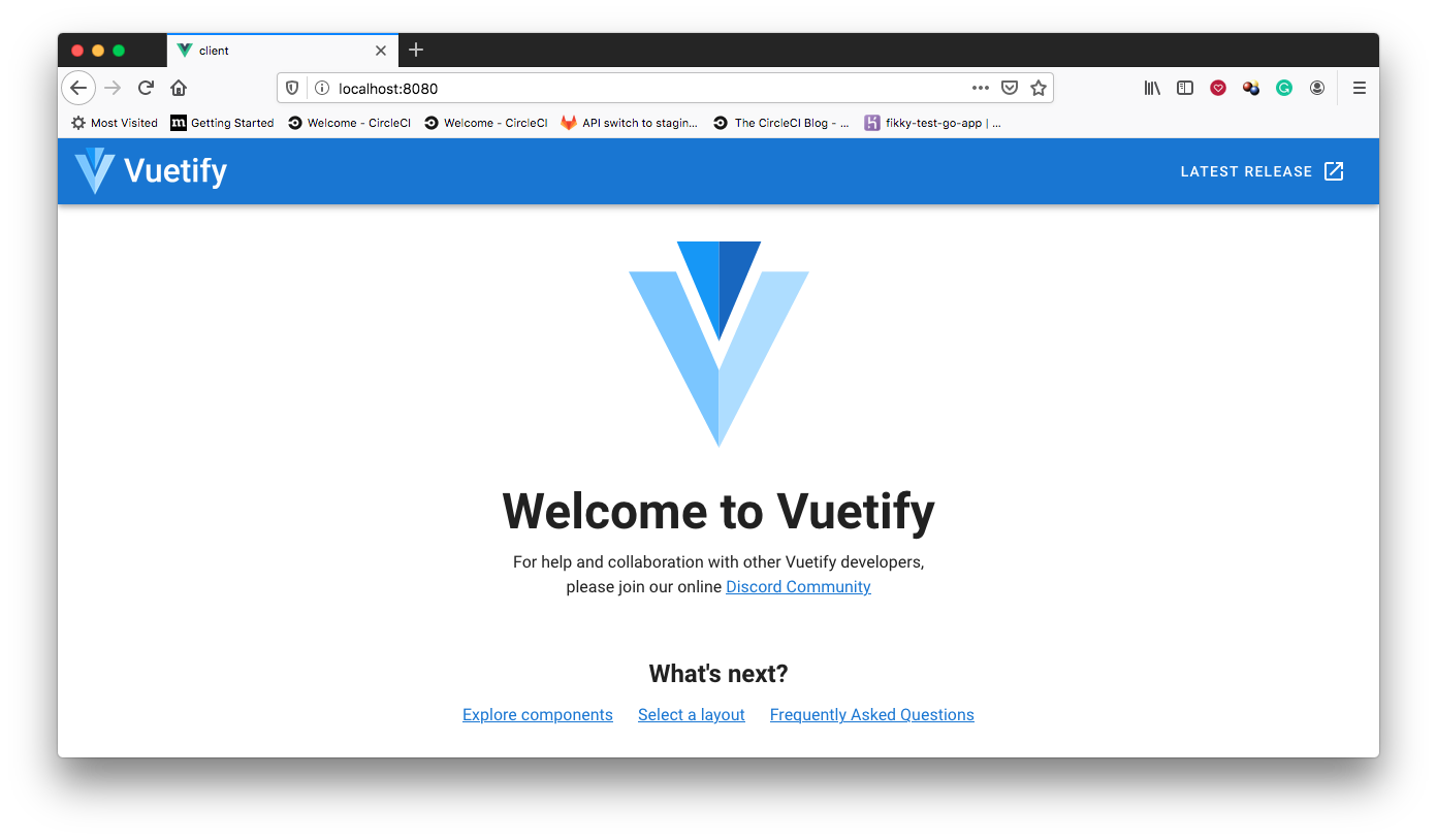 Vuetify default page - Vue CLI