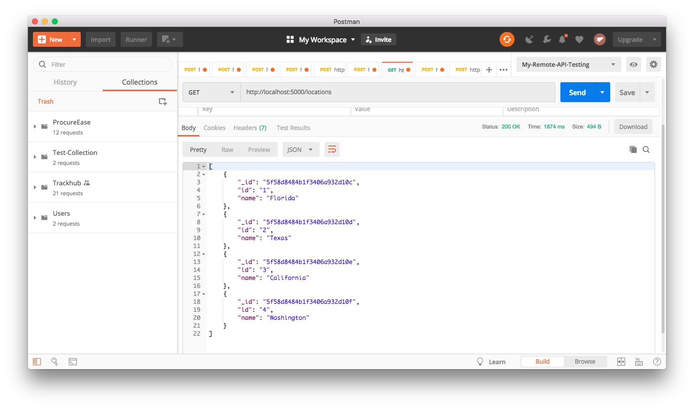 /locations endpoint test - Postman