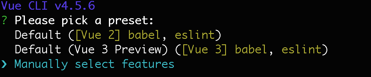 Select Preset - Vue CLI