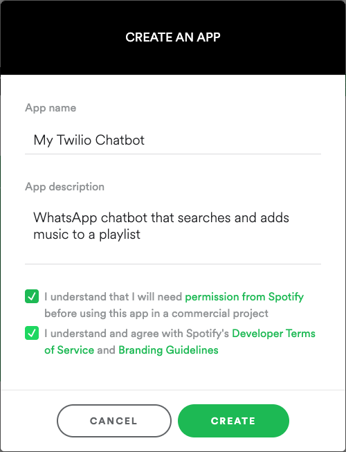 Spotify app creation