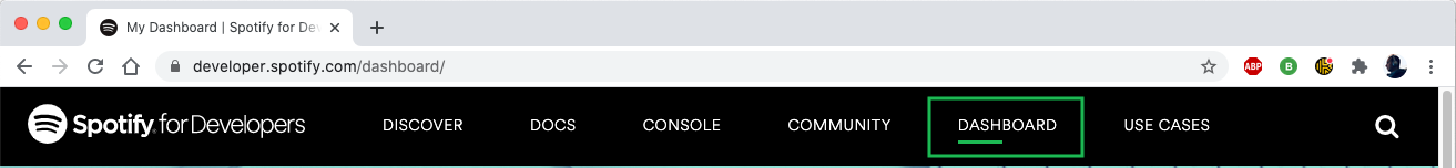 Spotify developer dashboard option