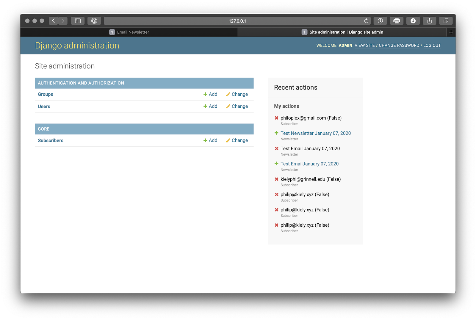 Django admin interface screenshot