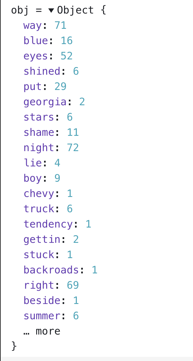 lyrics object with their frequencies