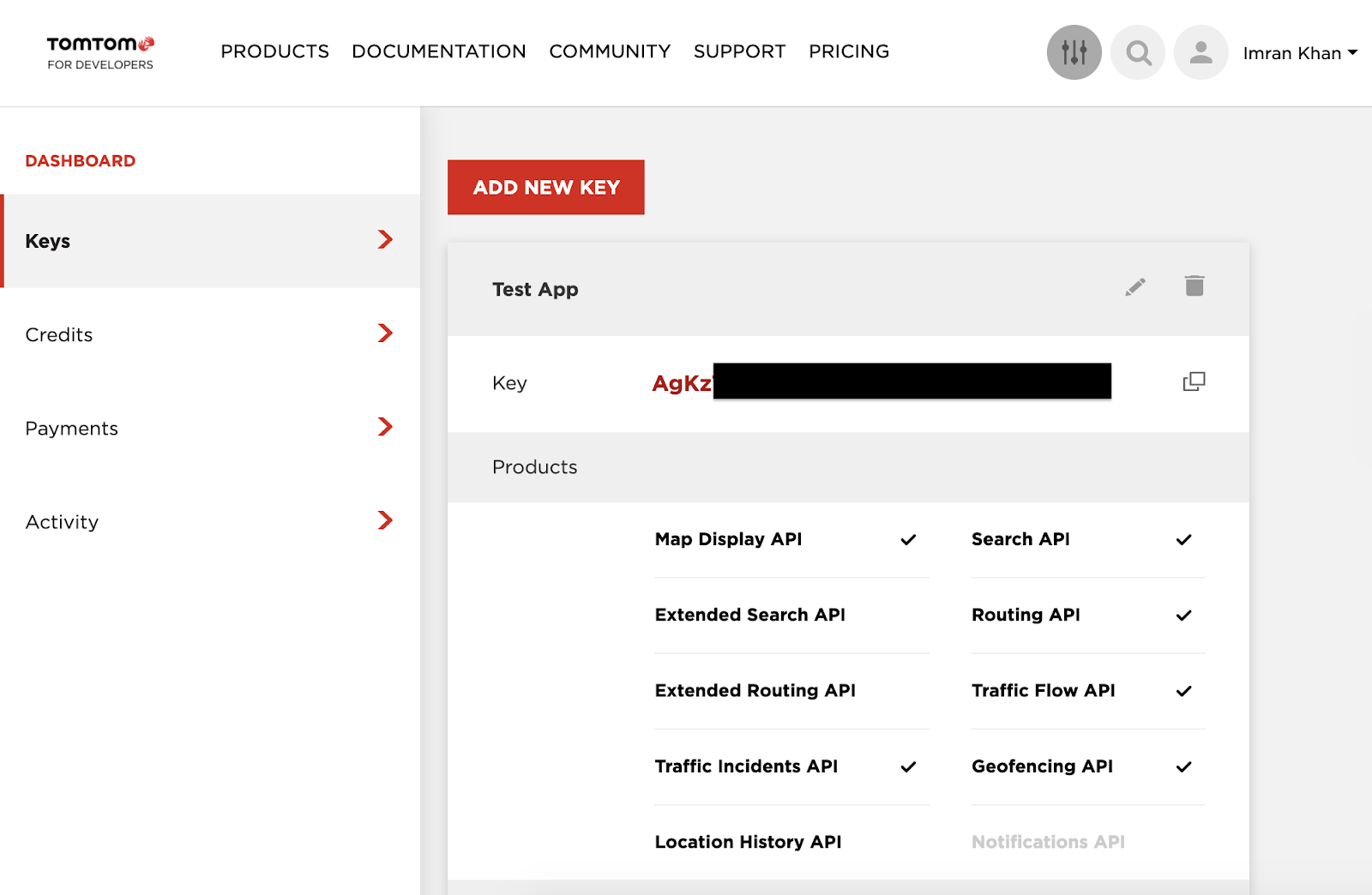 tomtom api dashboard