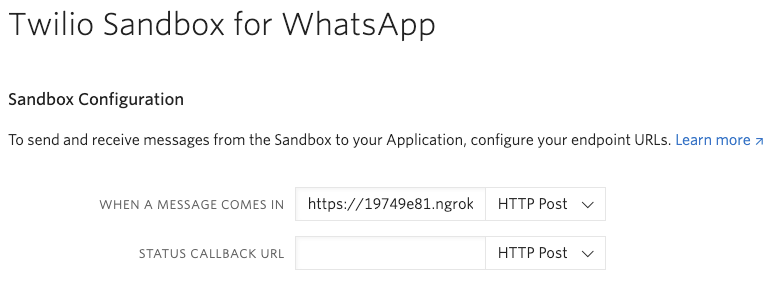 configure twilio whatsapp webhook