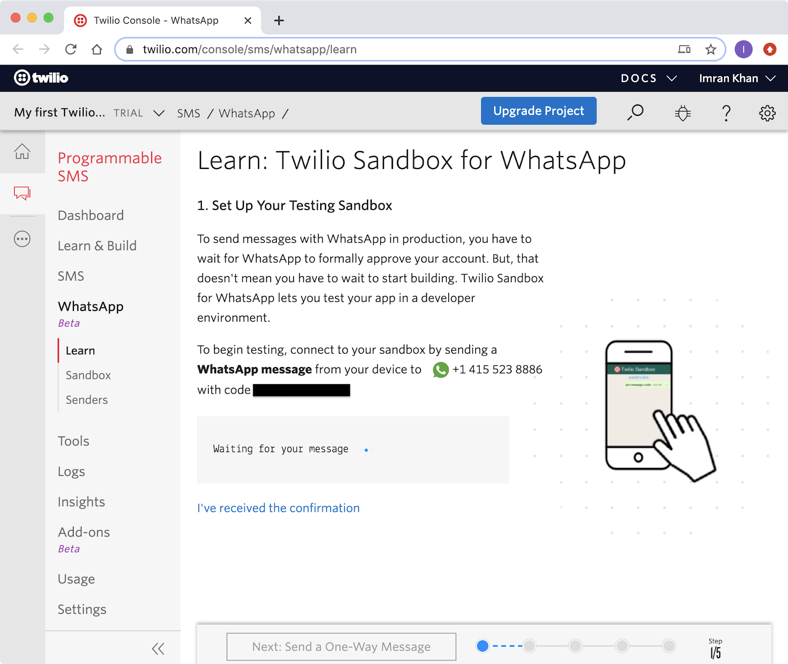 twilio sandbox for whatsapp