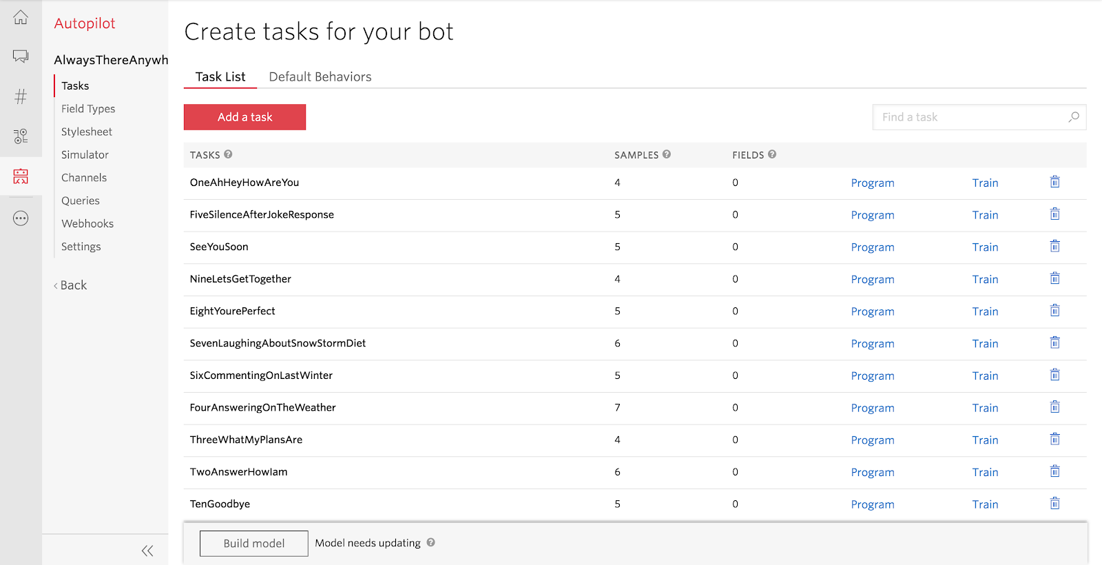 Create new tasks for your Twilio Autopilot bot