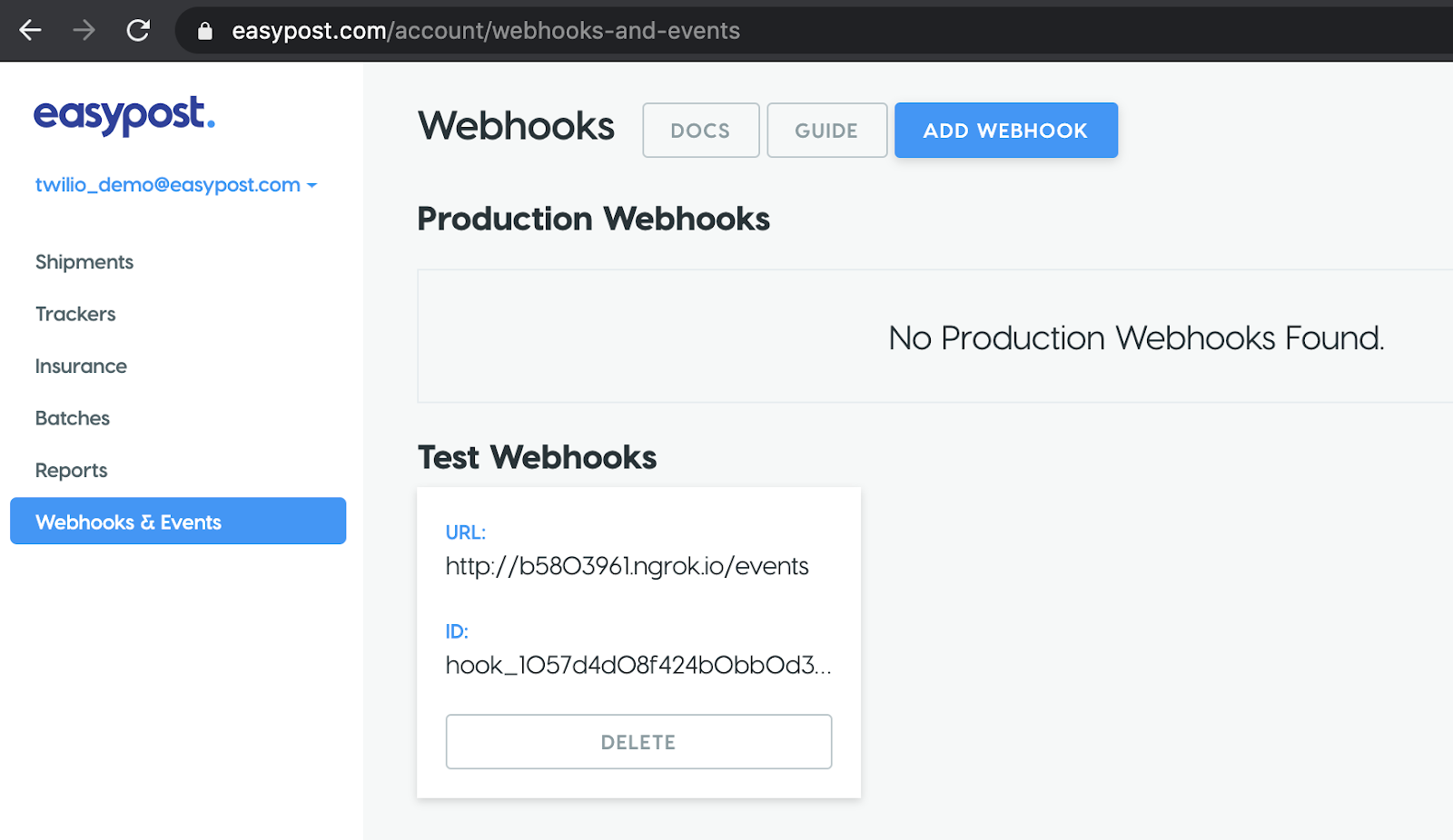 test webhooks screenshot