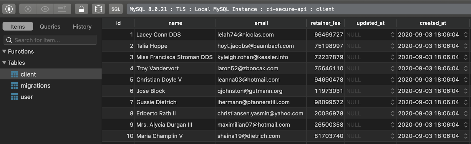 Database sample data