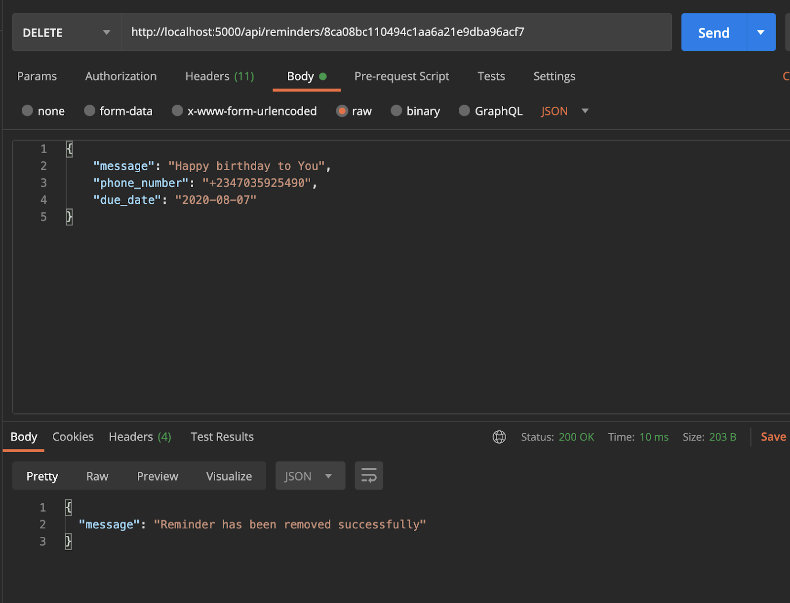 delete reminder from postman