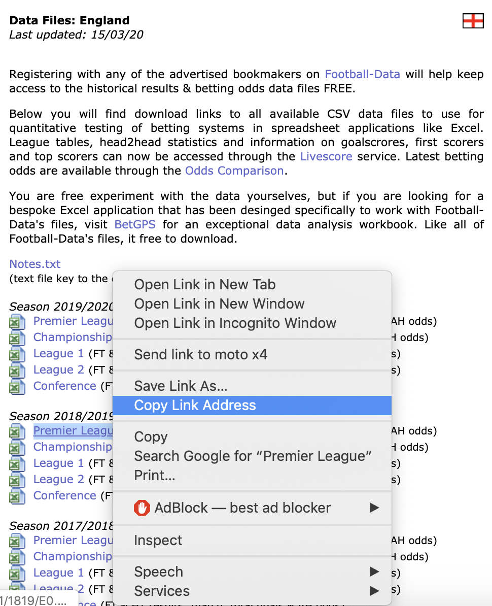 copy csv link address