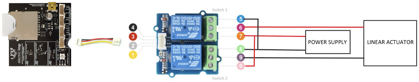 A diagram showing how to wire the ImpExplorer to the relay