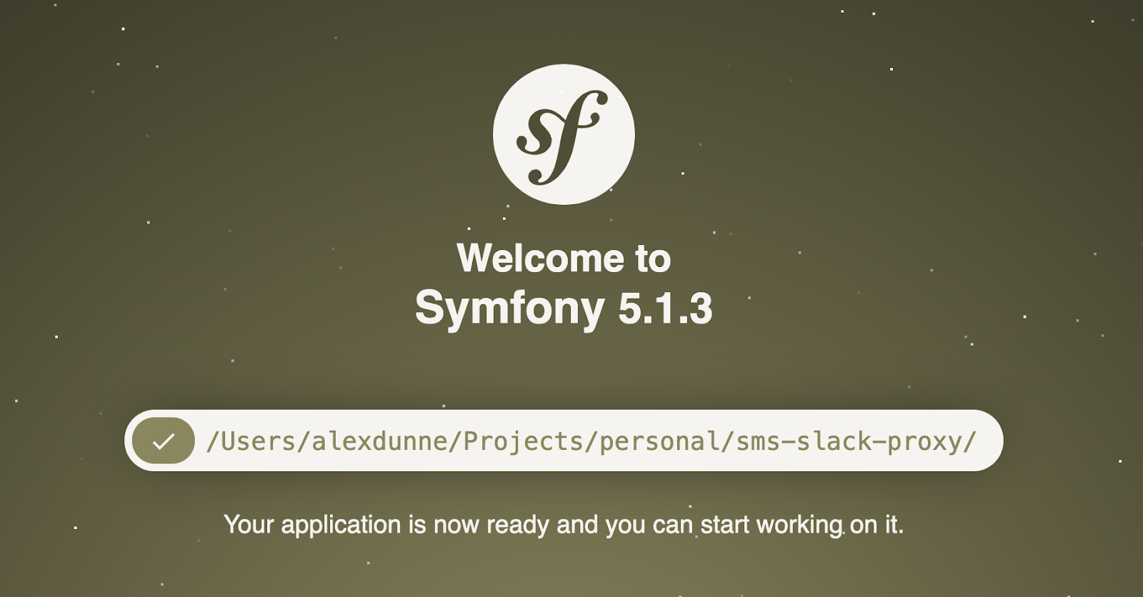 Symfony development landing page