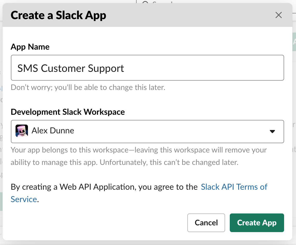 New Slack App configuration