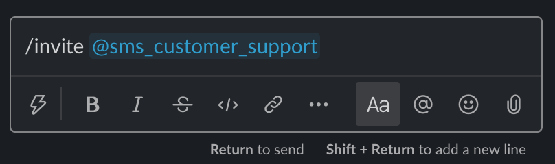 Inviting the bot to the customer support channel
