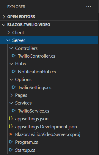 Visual Studio Code screenshot 2: Server project after adding