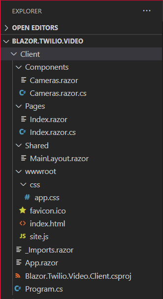 Visual Studio Code screenshot 2: Client project after adding