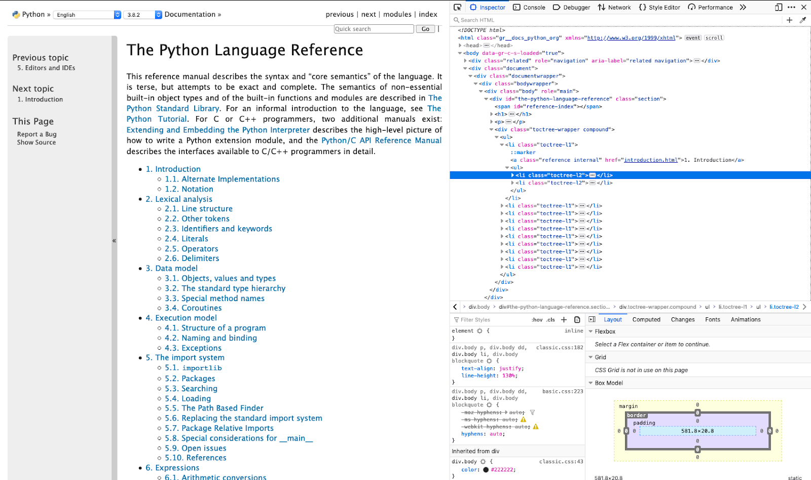 inspect Python documentation in browser