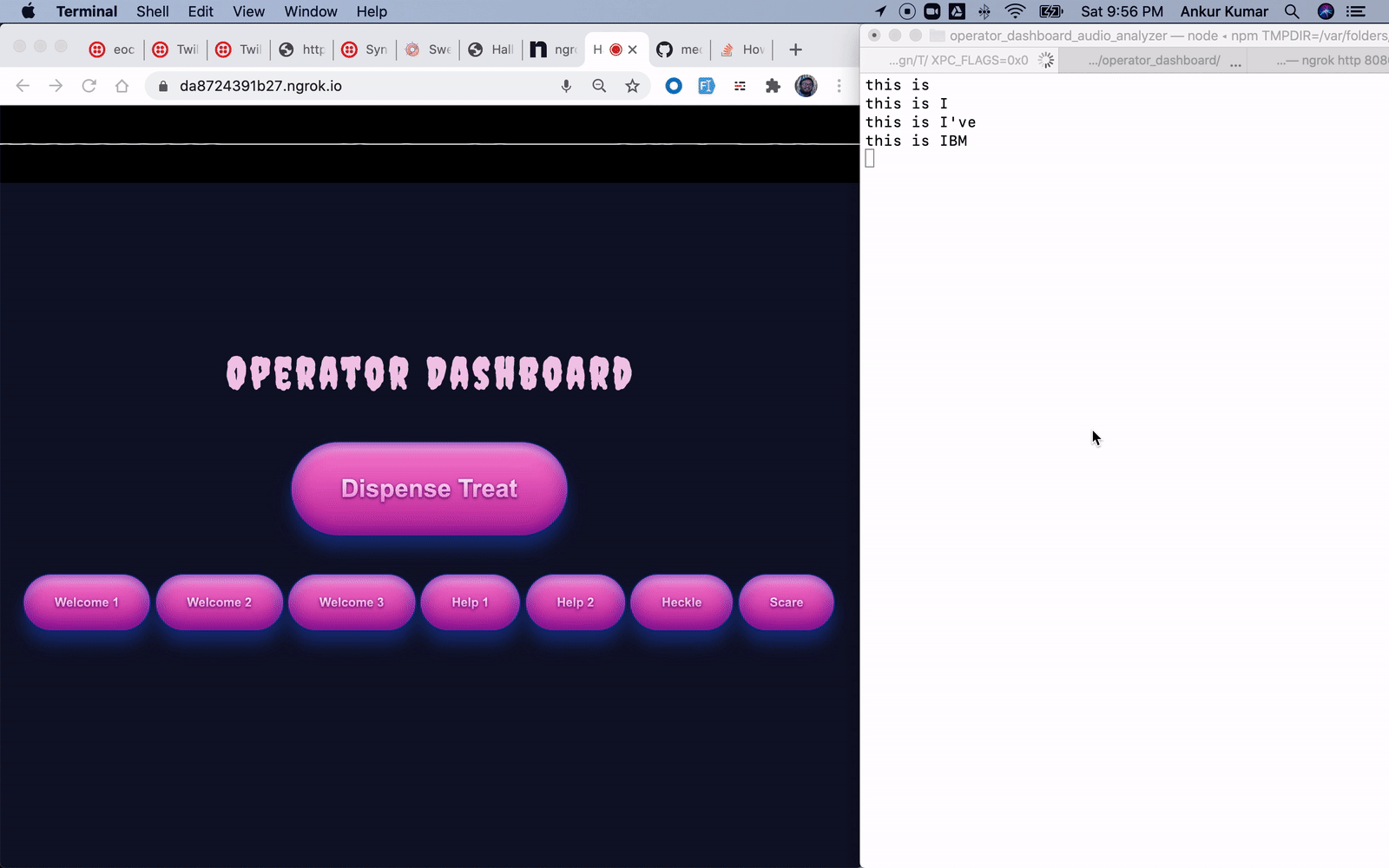 Candybot operator interface showing the "Trick or Treat" auto-detect