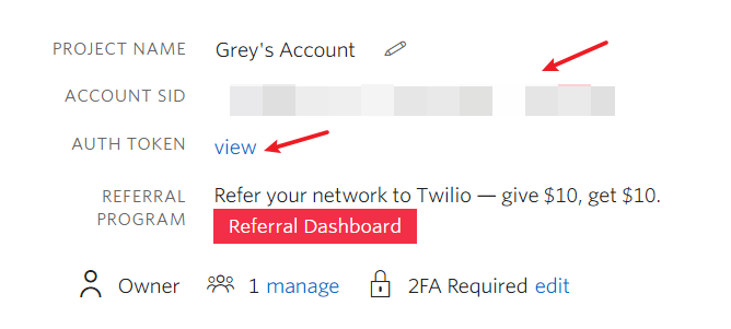 Twilio credentials