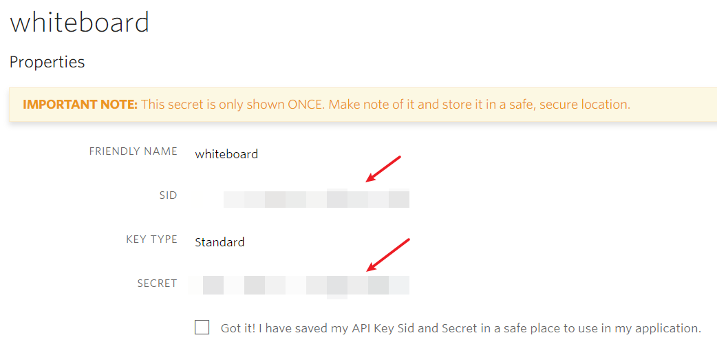 API key sid and secret