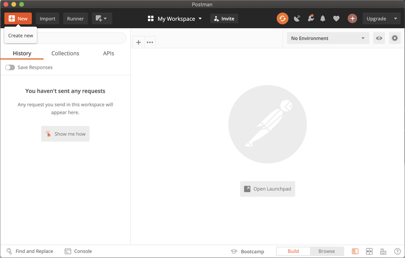 painel do postman apontando para criar novo