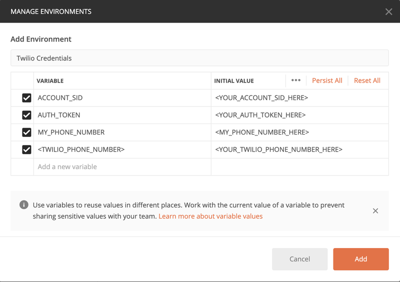 variáveis de ambiente em postman