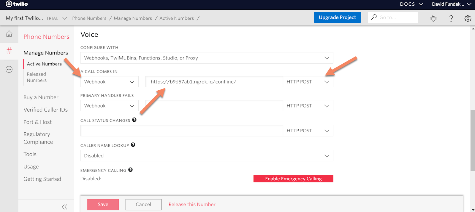 configure Twilio Programmable Voice webhook