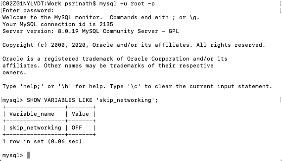 Logging into MySQL locally