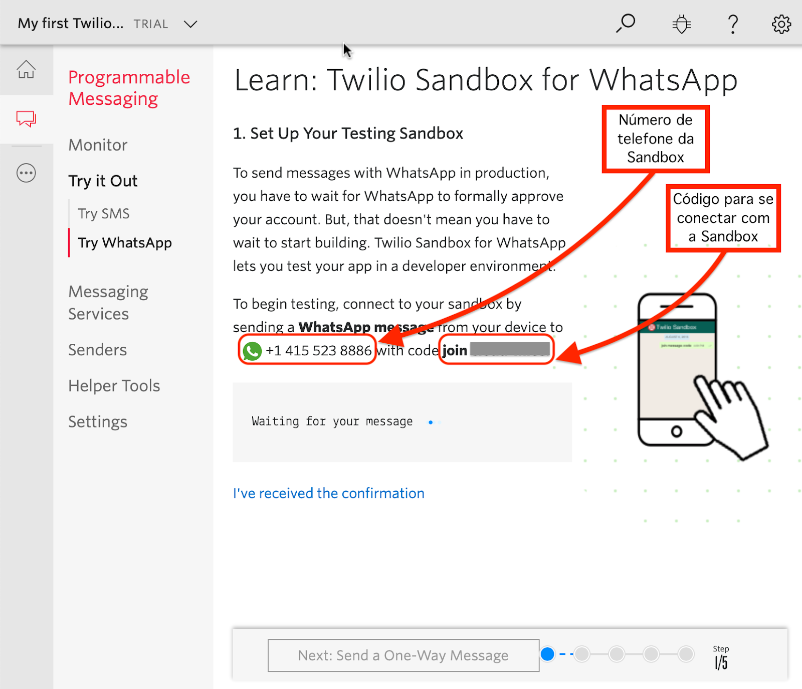 WhatsApp sandbox configuration