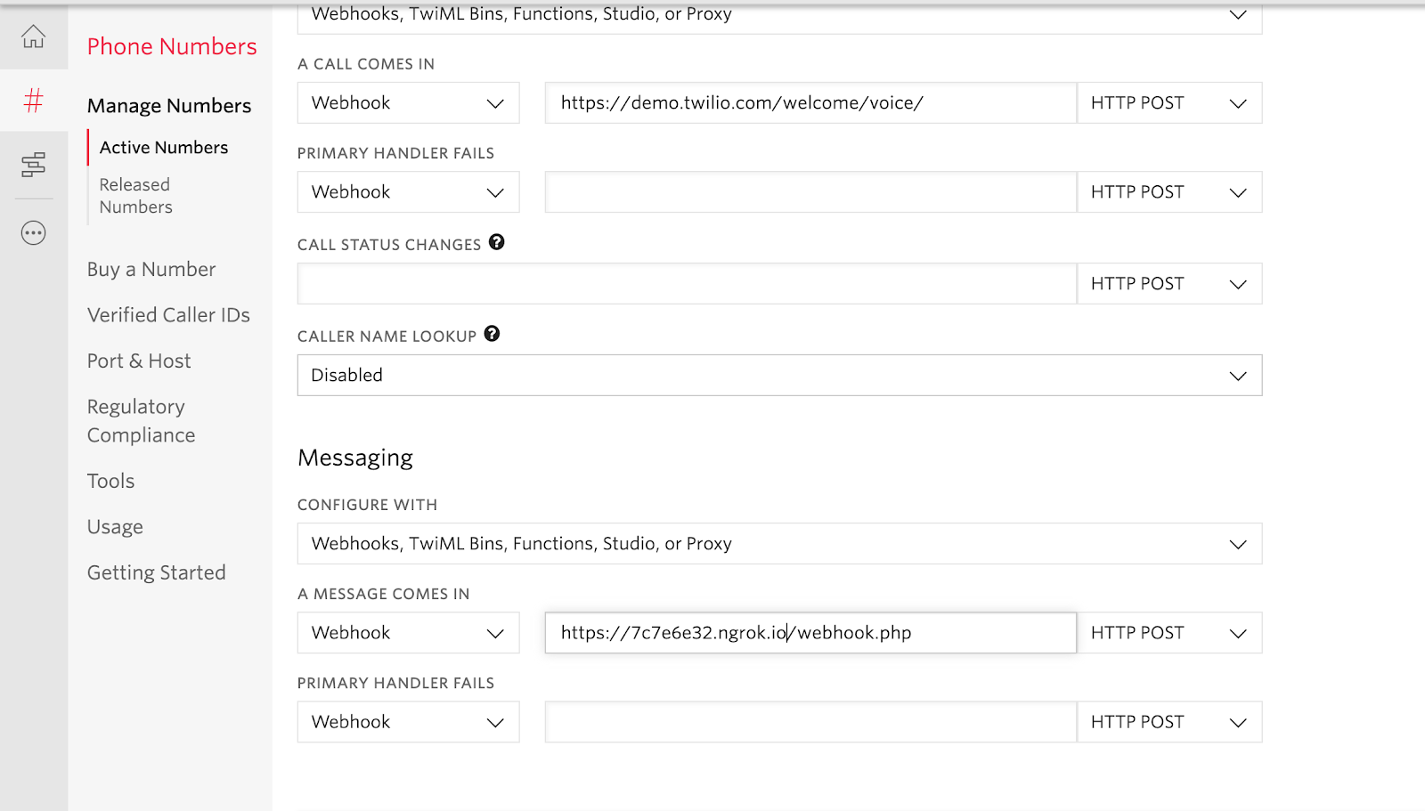 Twilio Webhook setup