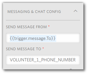 Screenshot of the "Send Message" widget Messaging and Chat config as described in the text