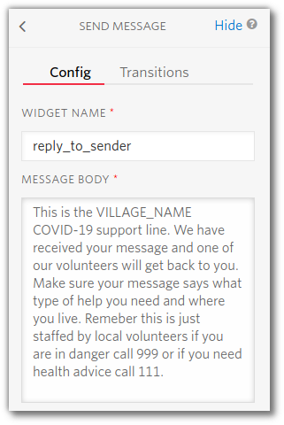 Screenshot of the "Send Message" widget