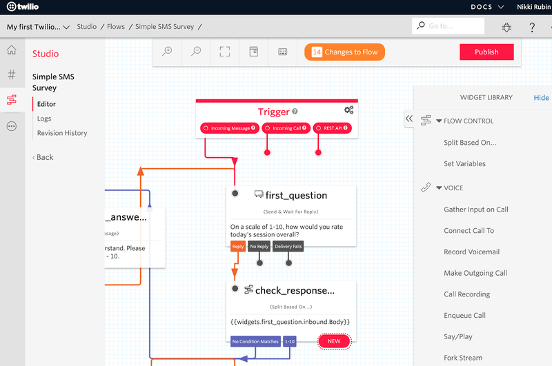 Redirige la flecha de entrada del flujo desde  "REST API" hacia  "Incoming Message"