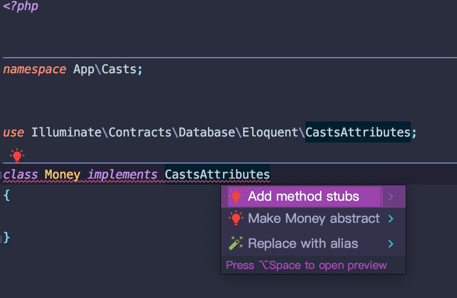 PHPStorm - add method stubs typehinting