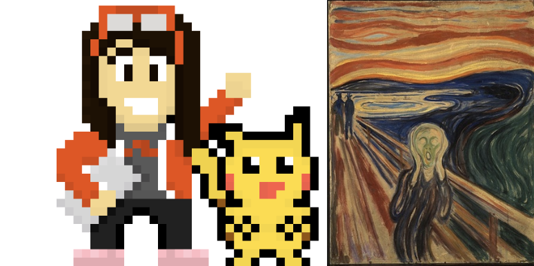 side-by-side Pikachu and the Scream