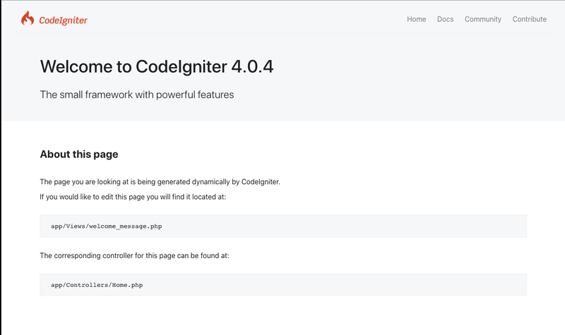 CodeIgniterのスタート画面