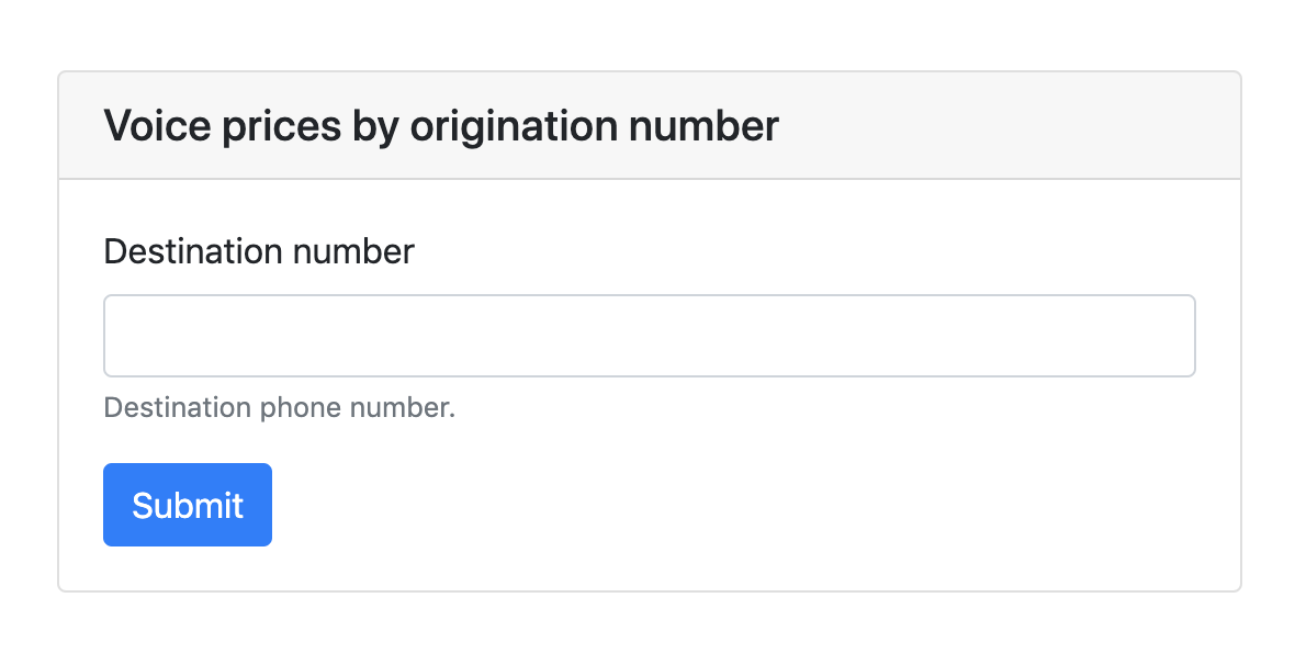 Voice prices by origination number form