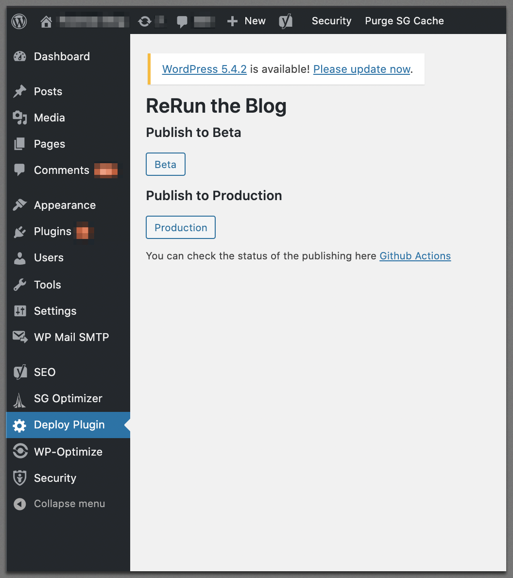 WordPress Deploy Plugin screen