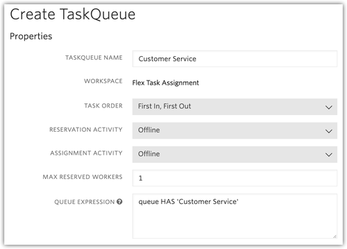 Enter new TaskQueue information for Flex