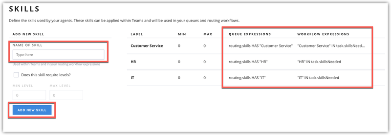 Setting skills in a Flex contact center