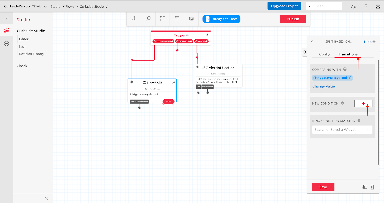 Adding Transitions to a Split Based On widget