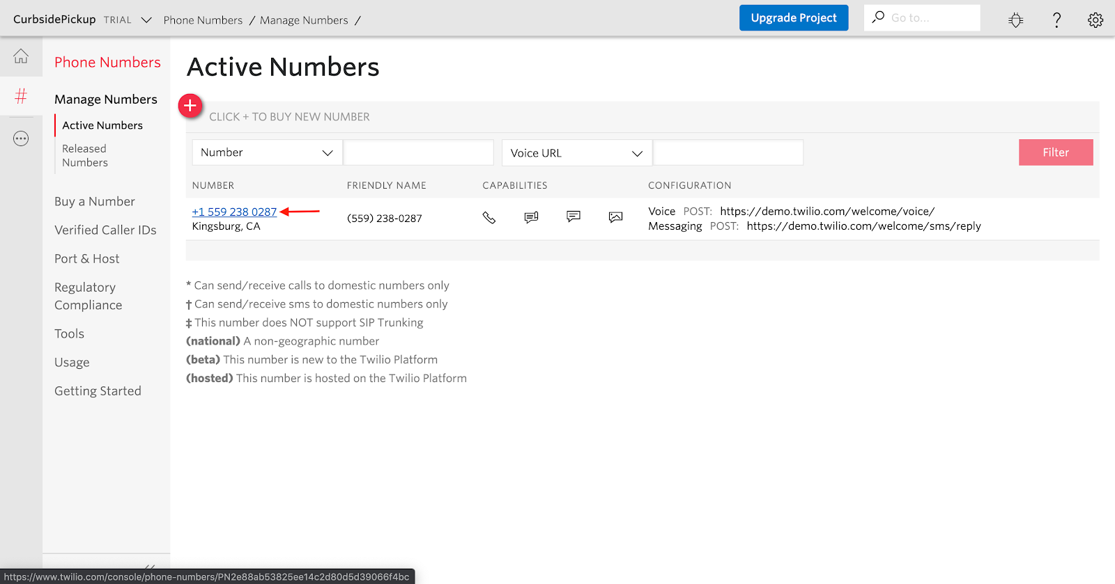 Choose the Studio flow number from the incoming numbers page