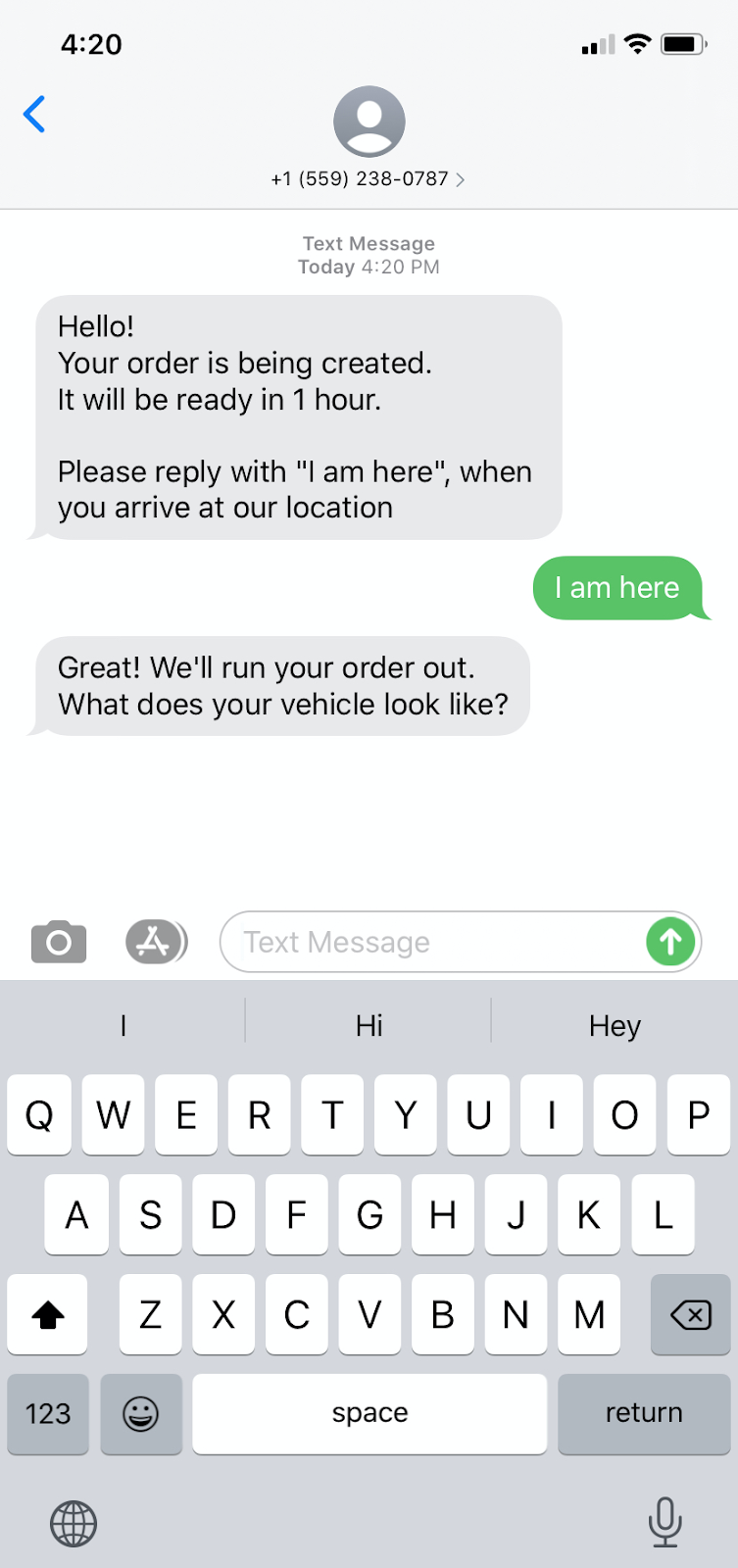 Replying to the curbside delivery notification